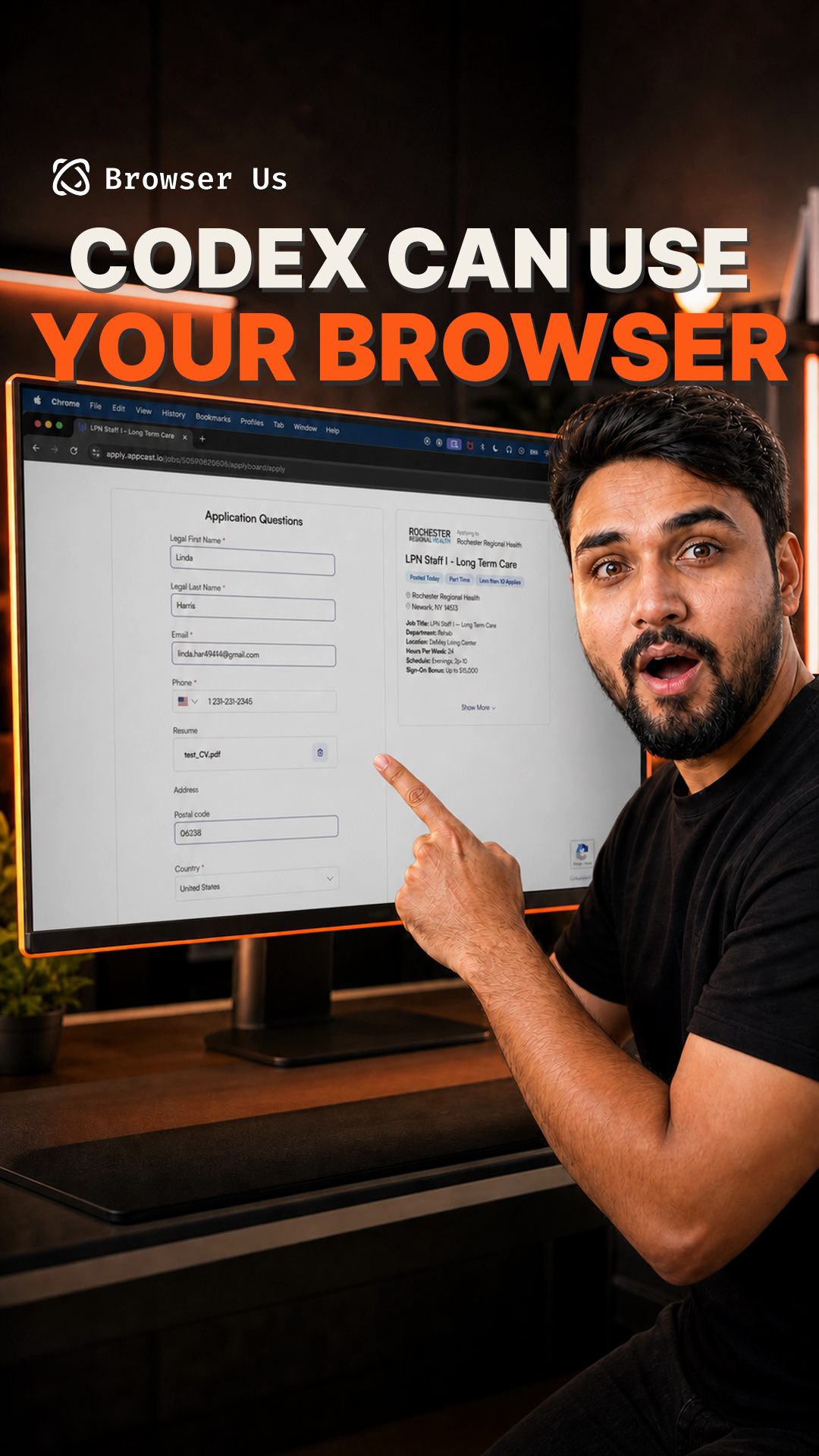 Radhakishan pointing at a browser being controlled by a coding agent