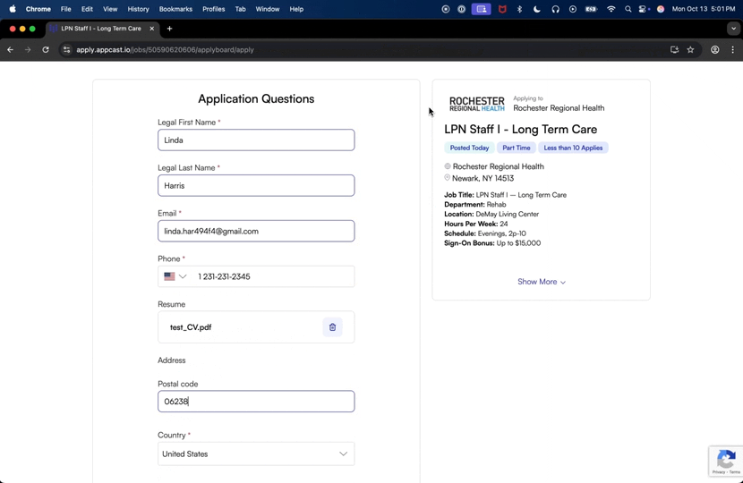 Browser Use demo filling a job application in Chrome